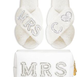 Mrs. White Crystal-Embellished Slippers and Pouch set letter X new